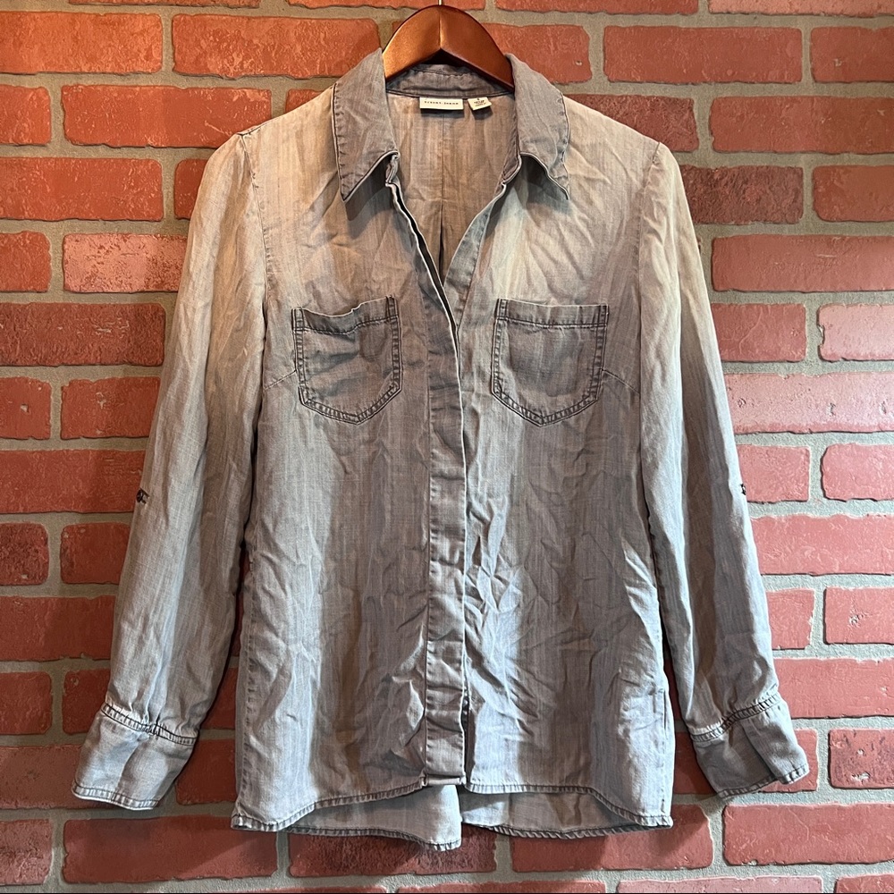 Grey Ombre Chambray Denim Button Up Shirt